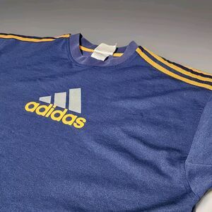 Vintage Y2K ADIDAS Three Stripe Logo T-Shirt Oversized Fit Navy Tee Size Large